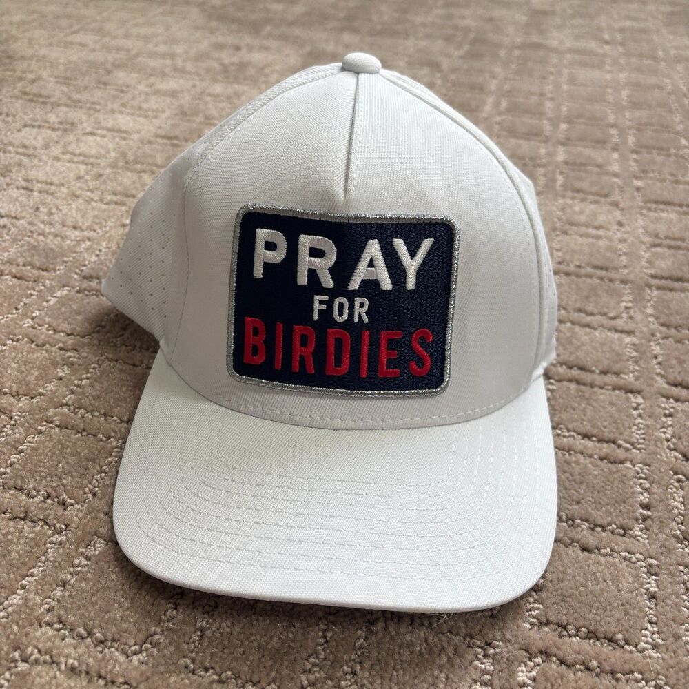 G/Fore Pray For Birdies SnapBack Hat Mens White Golf Adjustable Performance Mesh